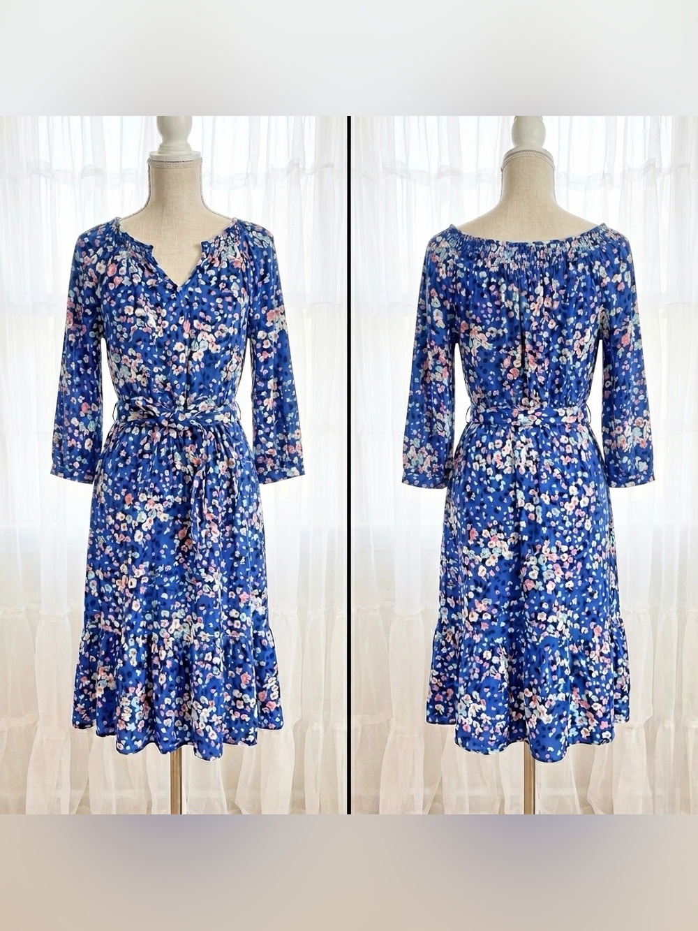 Talbot Women’s Blue Fit & Flare Floating Floral Pattern Midi Dress Size XS - Picture 3 of 11